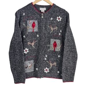 NORTHERN REFLECTIONS Knit Bird Zip Up Sweater, Grey Cardinal Sweater
